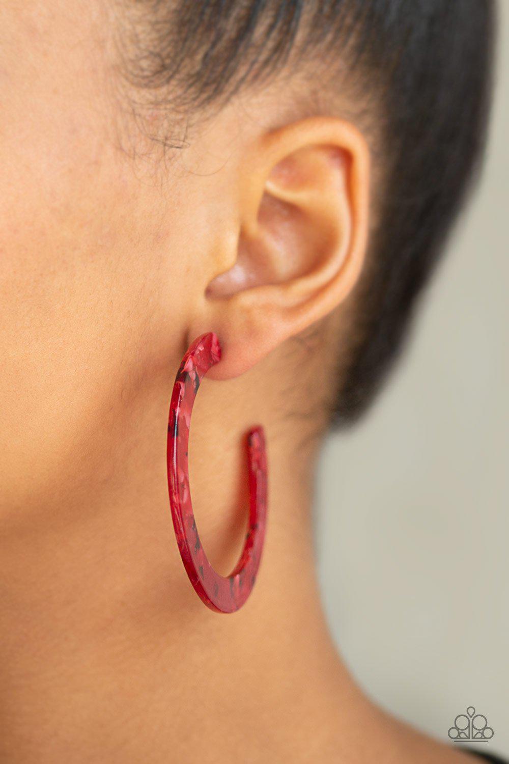 Haute Tamale Red Acrylic Hoop Earrings - Paparazzi Accessories- lightbox - CarasShop.com - Paparazzi Jewelry by Cara Jewels