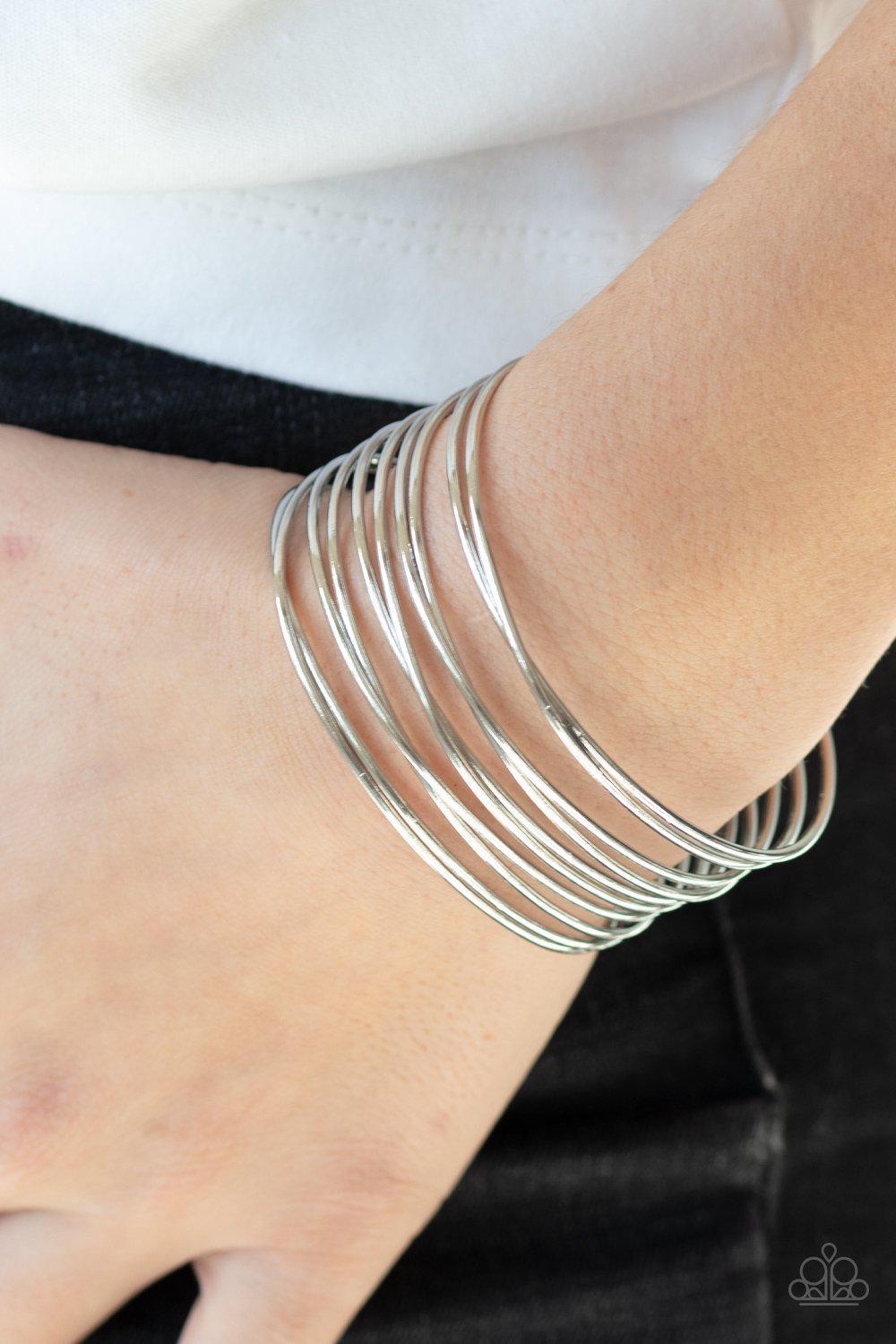 HAUTE Wired Silver Cuff Bracelet - Paparazzi Accessories- lightbox - CarasShop.com - Paparazzi Jewelry by Cara Jewels