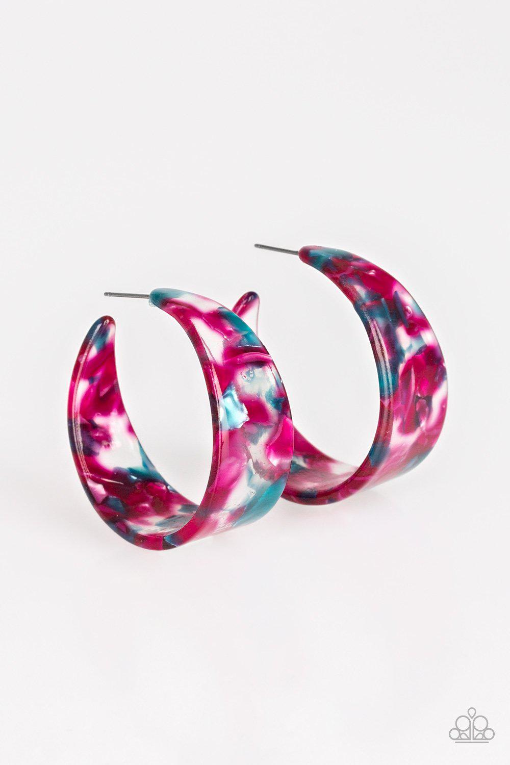 Havana Heat Wave Multicolor Acrylic Hoop Earrings - Paparazzi Accessories- on model - CarasShop.com - Paparazzi Jewelry by Cara Jewels
