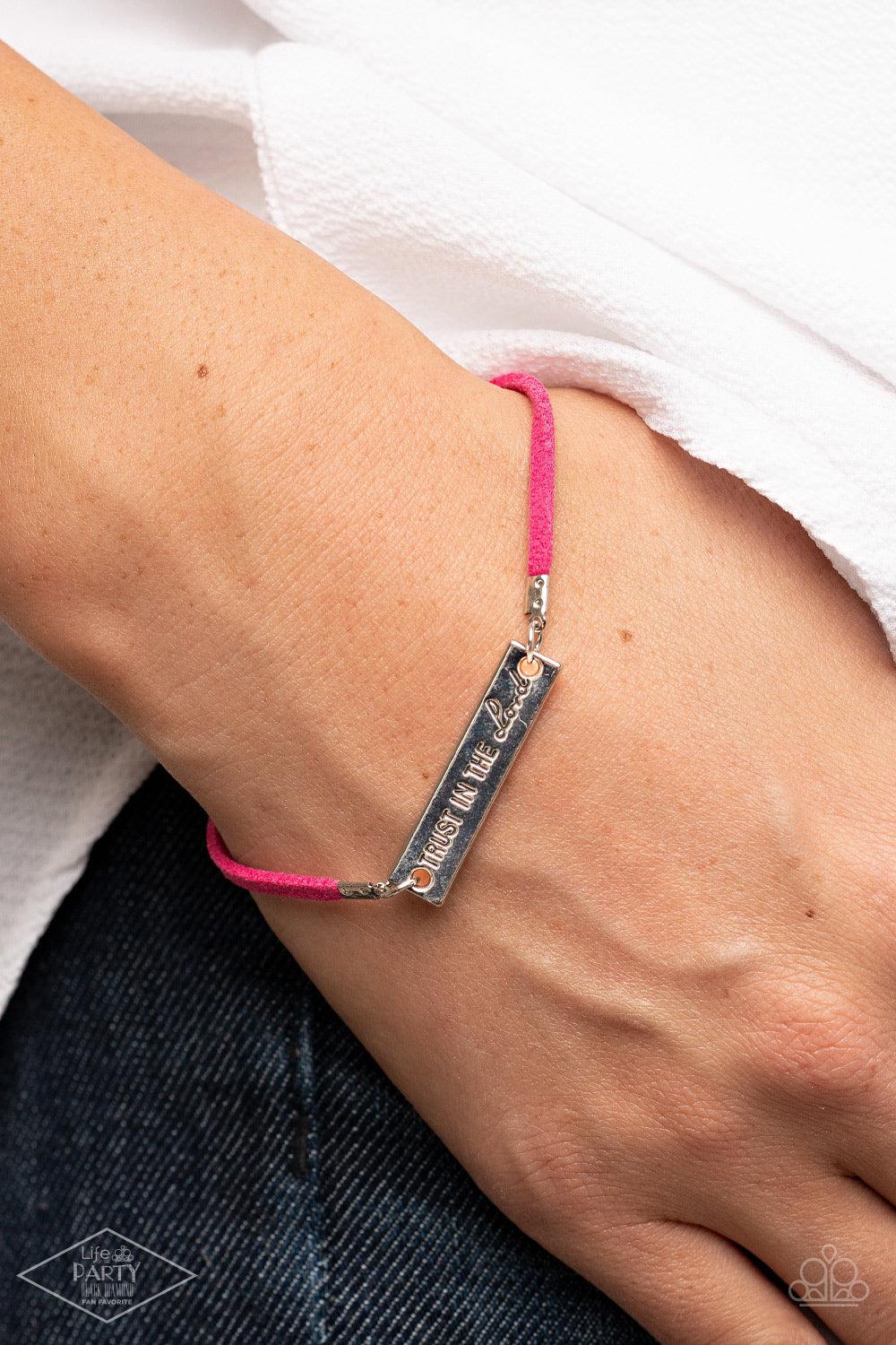 Have Faith Pink Inspirational Bracelet - Paparazzi Accessories- on model - CarasShop.com - Paparazzi Jewelry by Cara Jewels