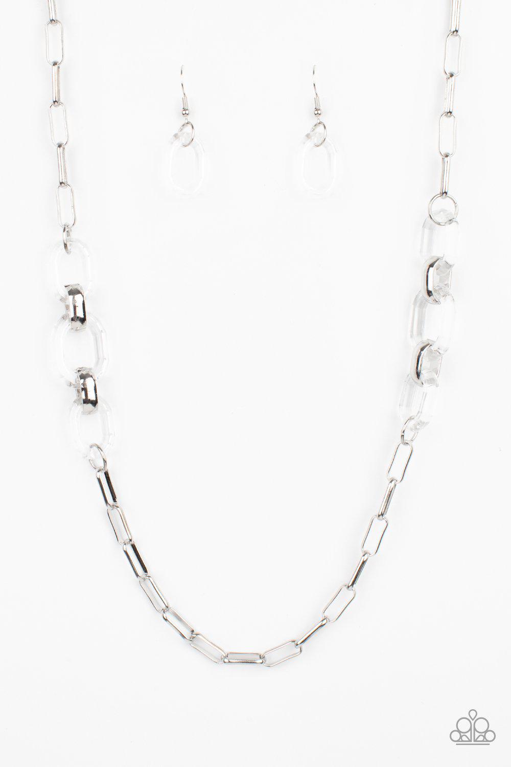 Have I Made Myself Clear? White Acrylic and Silver Necklace - Paparazzi Accessories- lightbox - CarasShop.com - Paparazzi Jewelry by Cara Jewels