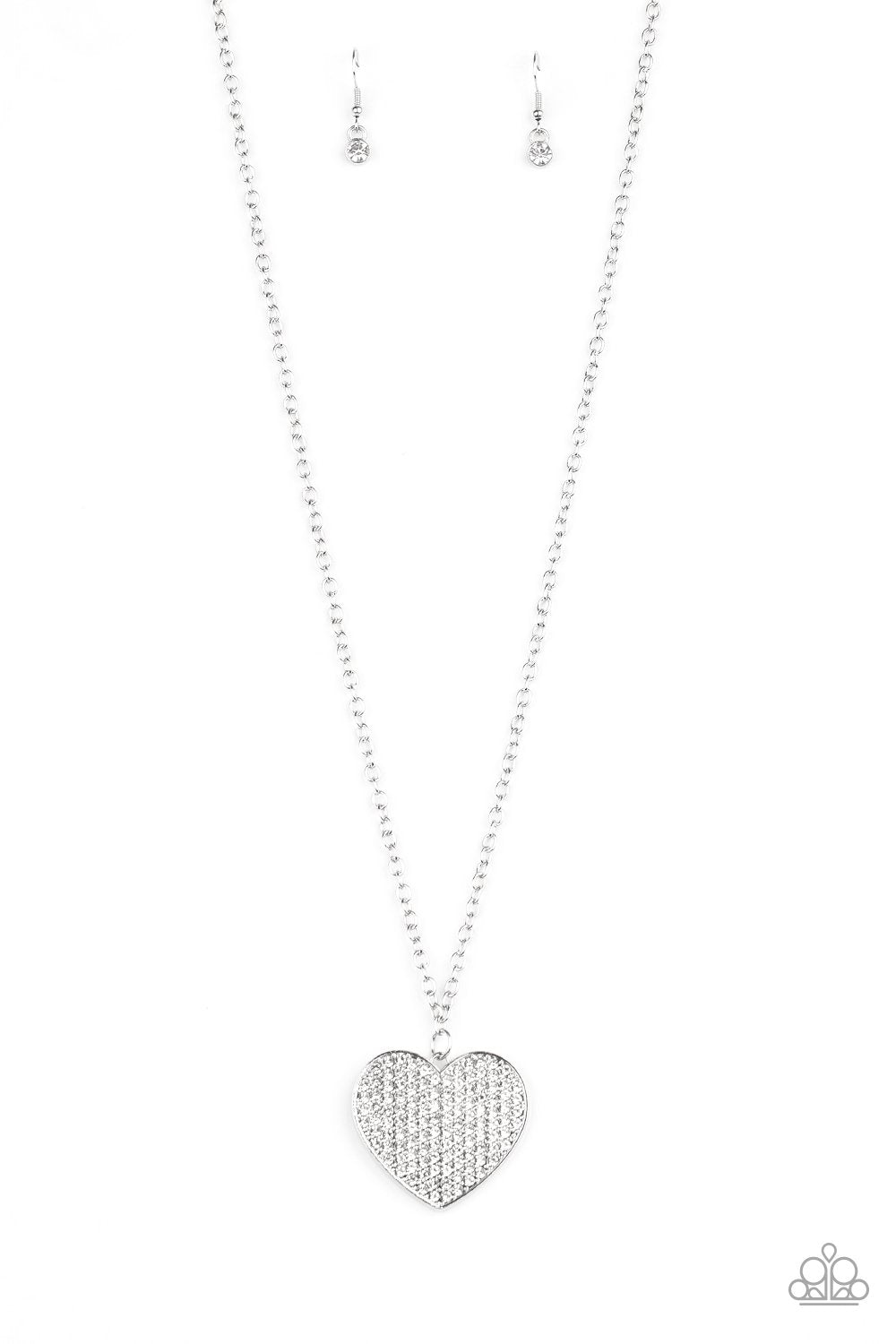Have To Learn The HEART Way White Rhinestone Heart Necklace - Paparazzi Accessories- lightbox - CarasShop.com - Paparazzi Jewelry by Cara Jewels
