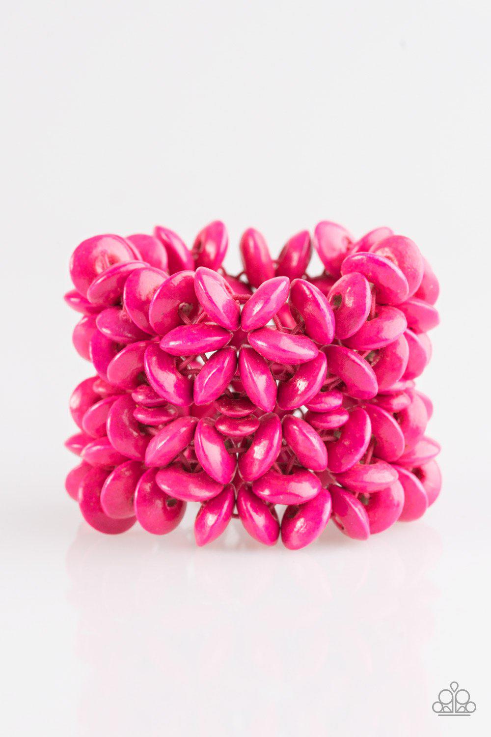 Hawaii Haven Pink Wood Bracelet - Paparazzi Accessories- on model - CarasShop.com - Paparazzi Jewelry by Cara Jewels