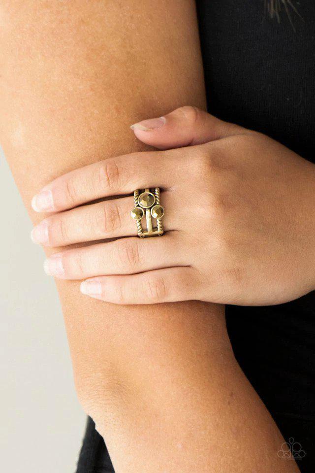 Head In The Stars Brass Ring - Paparazzi Accessories- on model - CarasShop.com - Paparazzi Jewelry by Cara Jewels