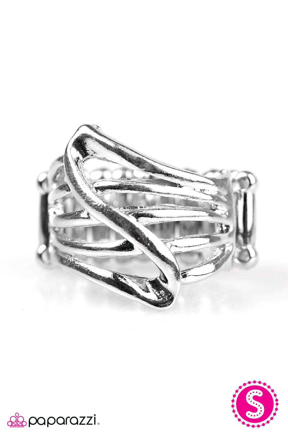 Head Over Shimmer Silver Ring - Paparazzi Accessories- on model - CarasShop.com - Paparazzi Jewelry by Cara Jewels