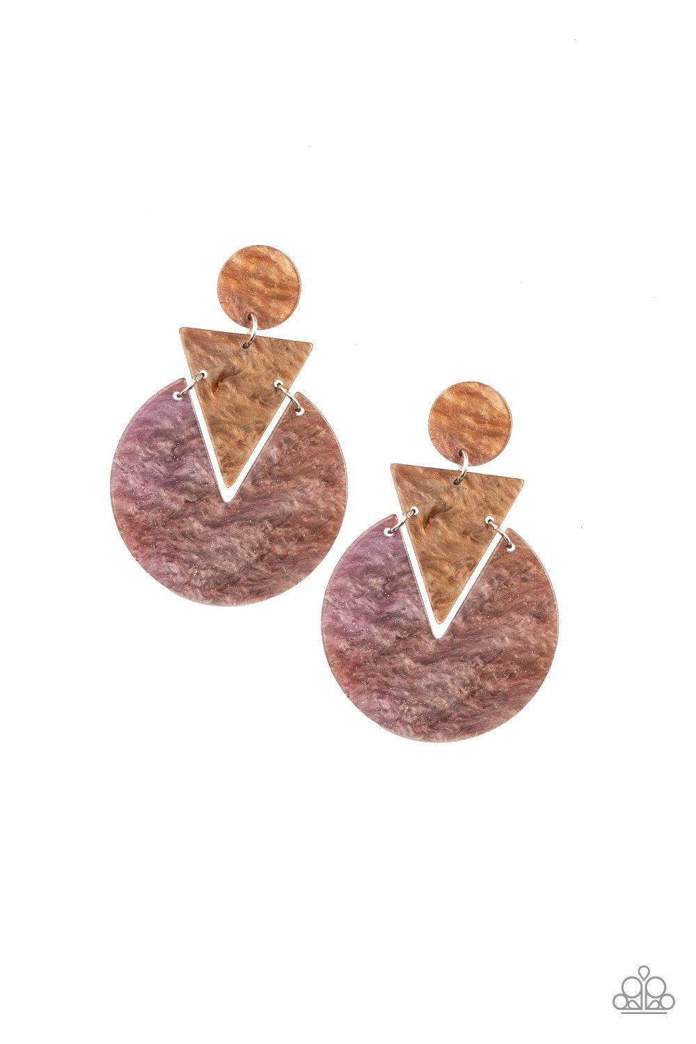 Head Under WATERCOLORS Brown Acrylic Earrings - Paparazzi Accessories- on model - CarasShop.com - Paparazzi Jewelry by Cara Jewels