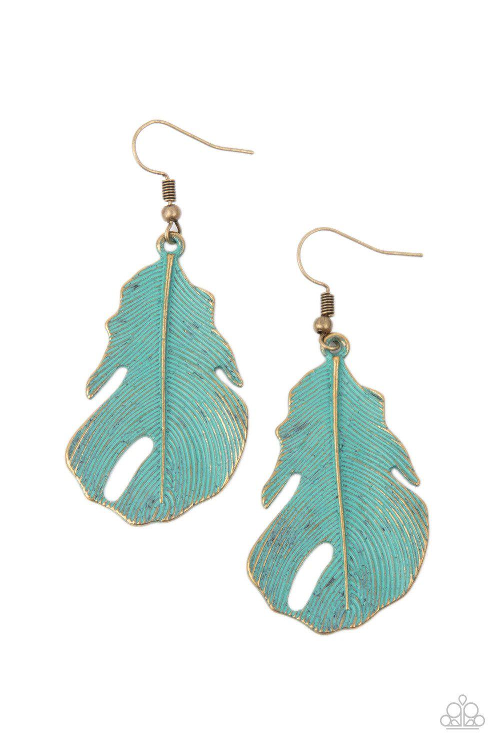 Heads QUILL Roll Brass Earrings - Paparazzi Accessories- lightbox - CarasShop.com - Paparazzi Jewelry by Cara Jewels