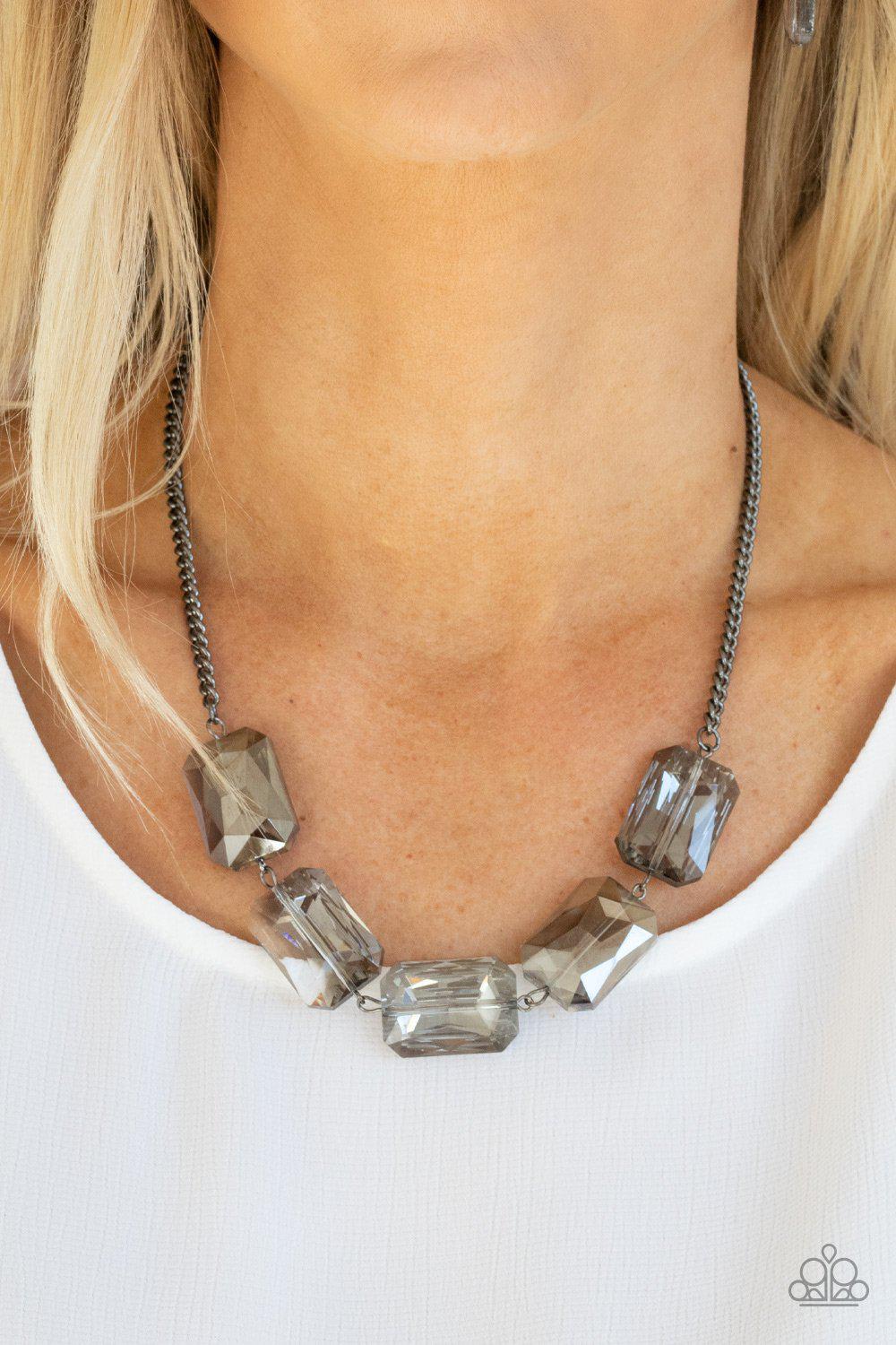 Heard It On The HEIR-waves Smoky Black Gem Necklace - Paparazzi Accessories- lightbox - CarasShop.com - Paparazzi Jewelry by Cara Jewels