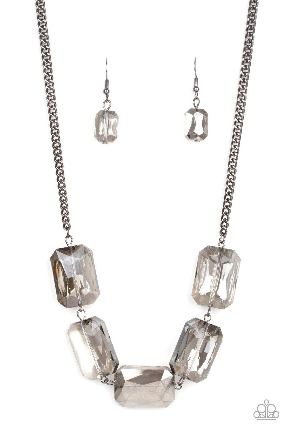 Heard It On The HEIR-waves Smoky Black Gem Necklace - Paparazzi Accessories- on model - CarasShop.com - Paparazzi Jewelry by Cara Jewels