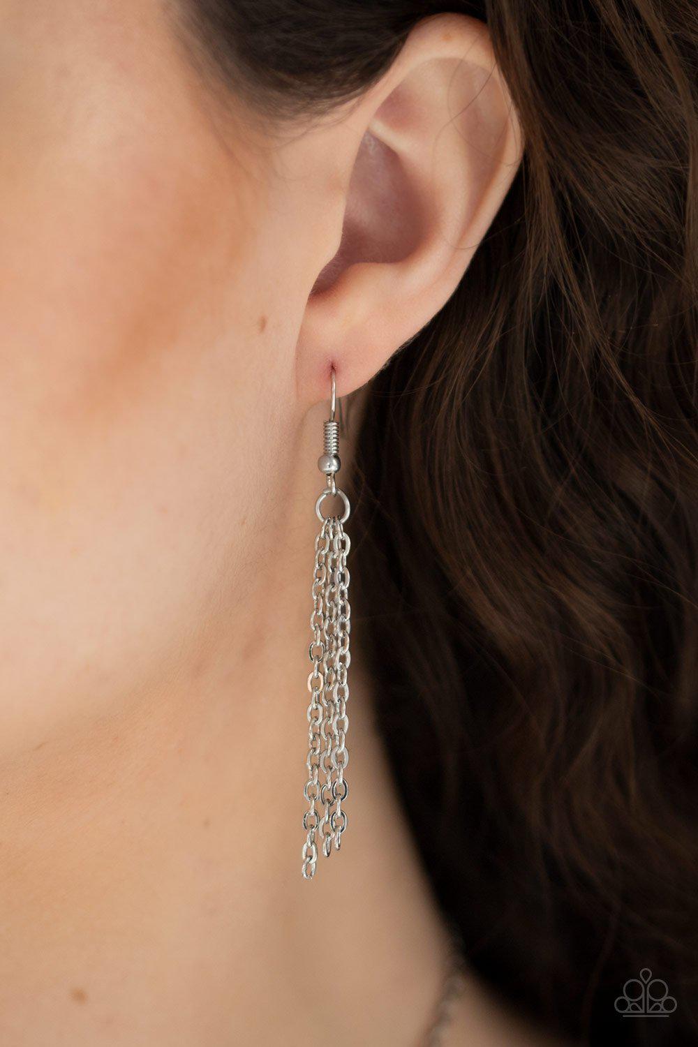 Heart Flutter White Rhinestone Heart Necklace - Paparazzi Accessories- on model - CarasShop.com - Paparazzi Jewelry by Cara Jewels