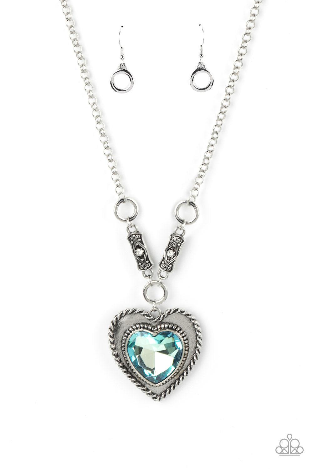 Heart Full Of Fabulous Blue Rhinestone Heart Necklace - Paparazzi Accessories- lightbox - CarasShop.com - Paparazzi Jewelry by Cara Jewels