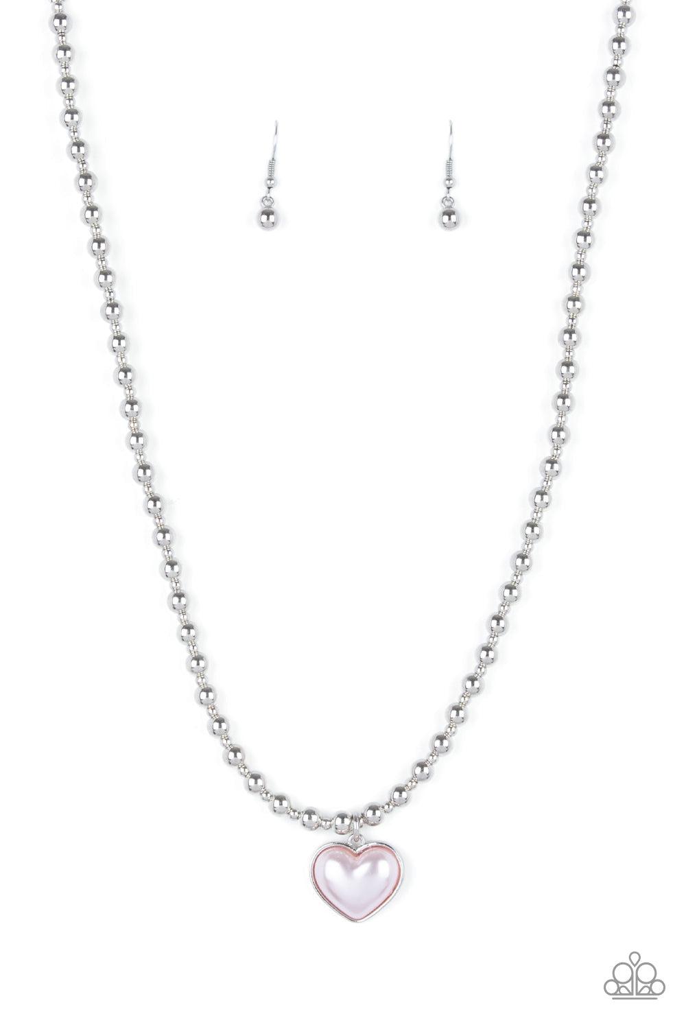 Heart Full of Fancy Pink Pearl Heart Necklace - Paparazzi Accessories- lightbox - CarasShop.com - Paparazzi Jewelry by Cara Jewels