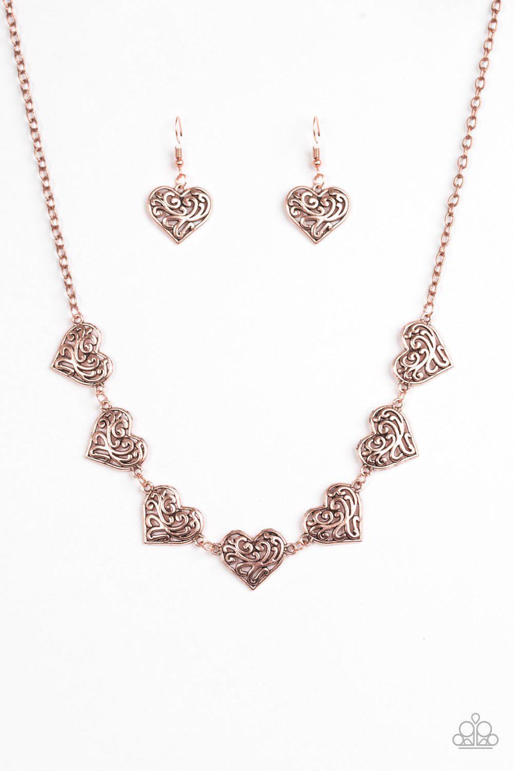 Heart Heaven Copper Necklace - Paparazzi Accessories - free matching earrings -CarasShop.com - Paparazzi Jewelry by Cara Jewels
