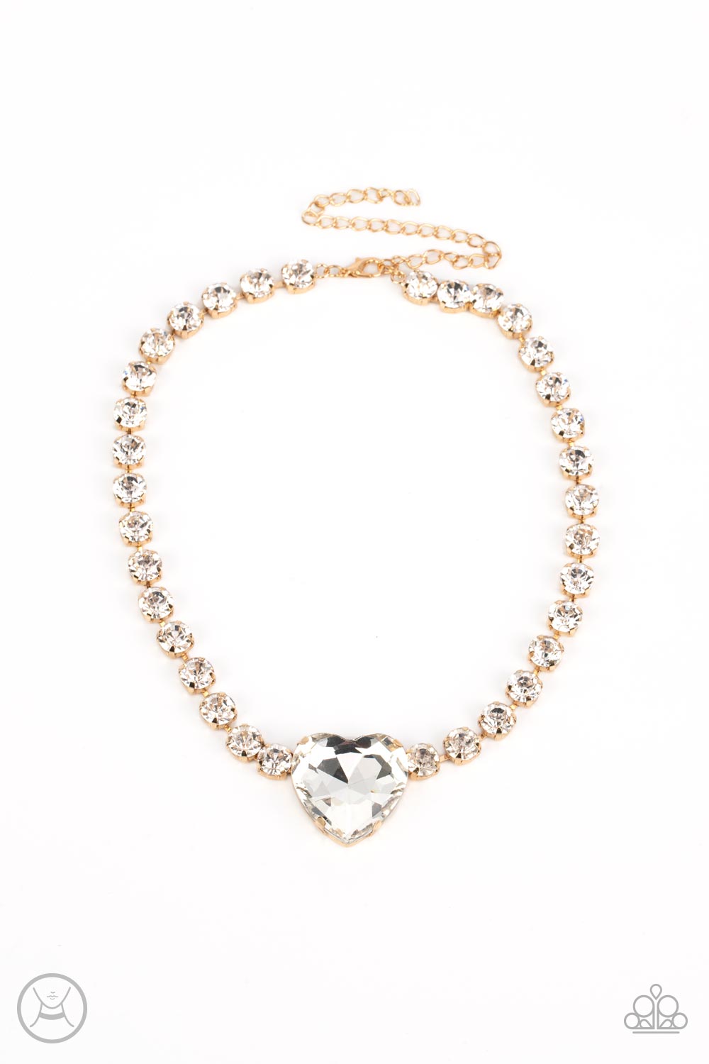 Heart in My Throat Gold & White Rhinestone Choker Necklace - Paparazzi Accessories- lightbox - CarasShop.com - Paparazzi Jewelry by Cara Jewels