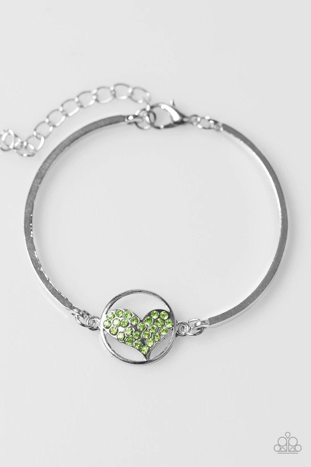 HEART Knock Life Green Bracelet - Paparazzi Accessories- lightbox - CarasShop.com - Paparazzi Jewelry by Cara Jewels