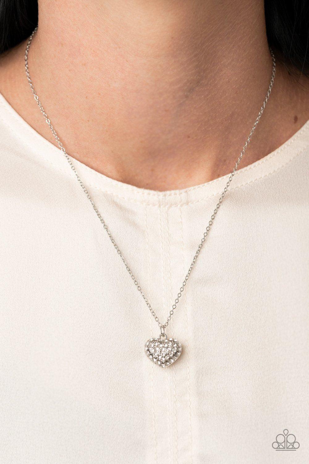 Heart-Warming Glow White Rhinestone Heart Necklace - Paparazzi Accessories- lightbox - CarasShop.com - Paparazzi Jewelry by Cara Jewels