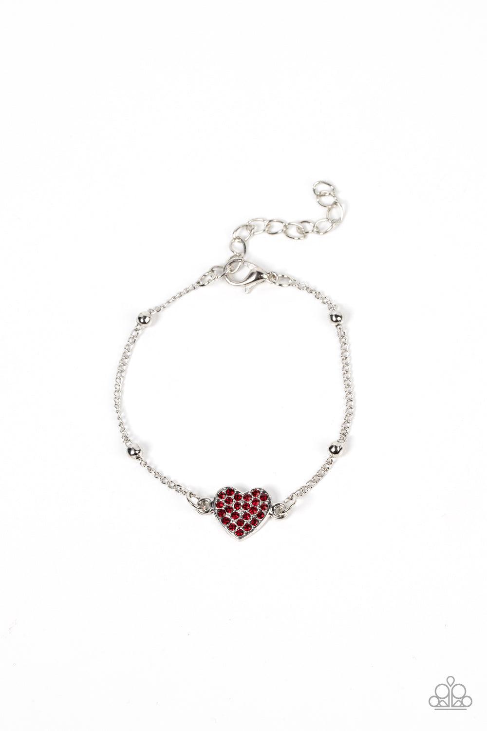 Heartachingly Adorable Red Rhinestone Heart Bracelet - Paparazzi Accessories- lightbox - CarasShop.com - Paparazzi Jewelry by Cara Jewels