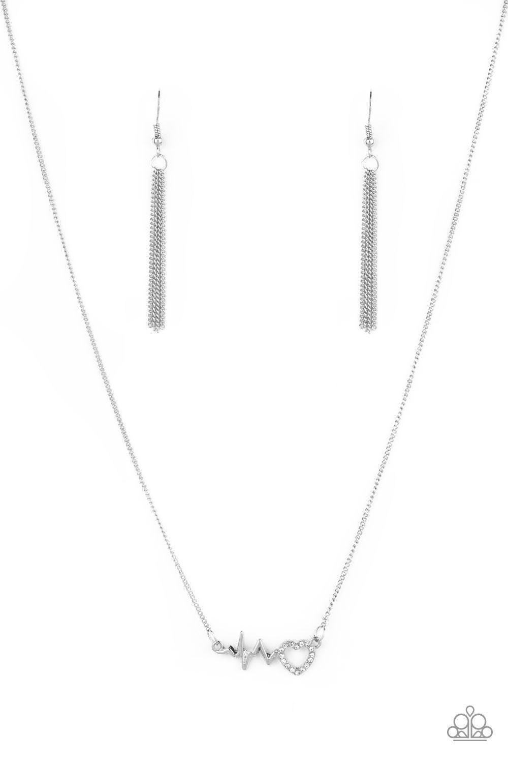 HEARTBEAT Street White and Silver Necklace - Paparazzi Accessories - free matching earrings -CarasShop.com - Paparazzi Jewelry by Cara Jewels