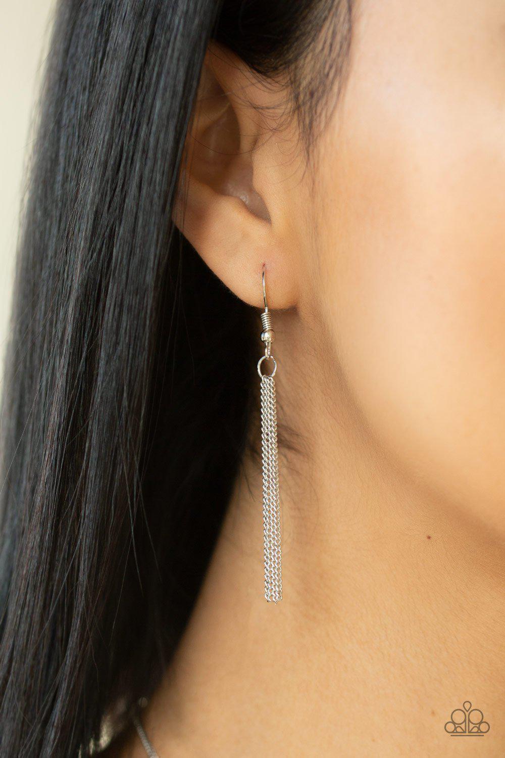 HEARTBEAT Street White and Silver Necklace - Paparazzi Accessories- on model - CarasShop.com - Paparazzi Jewelry by Cara Jewels