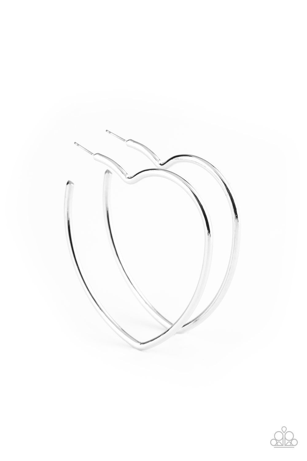 Heartbreaker Hustle Silver Heart-shaped Hoop Earrings - Paparazzi Accessories- on model - CarasShop.com - Paparazzi Jewelry by Cara Jewels