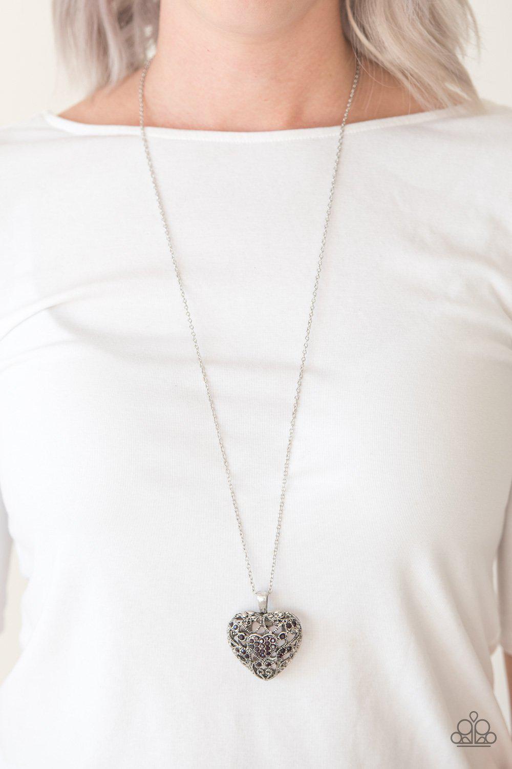 Heartless Heiress Silver and Purple Heart Necklace - Paparazzi Accessories- lightbox - CarasShop.com - Paparazzi Jewelry by Cara Jewels