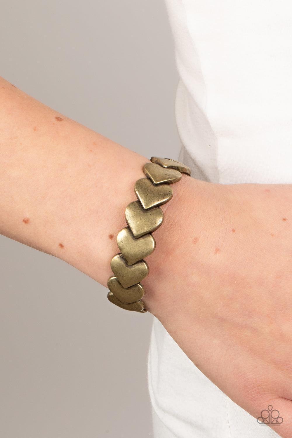 Hearts Galore Brass Cuff Bracelet - Paparazzi Accessories- lightbox - CarasShop.com - Paparazzi Jewelry by Cara Jewels