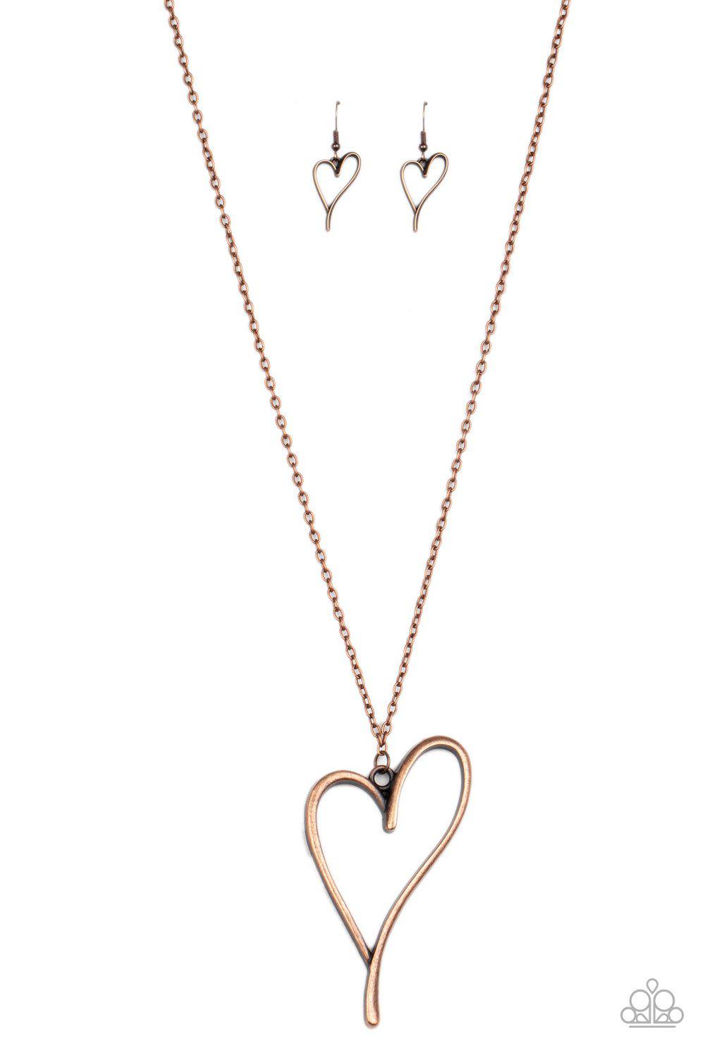 HEARTS So Good Long Copper Heart Necklace - Paparazzi Accessories- lightbox - CarasShop.com - Paparazzi Jewelry by Cara Jewels