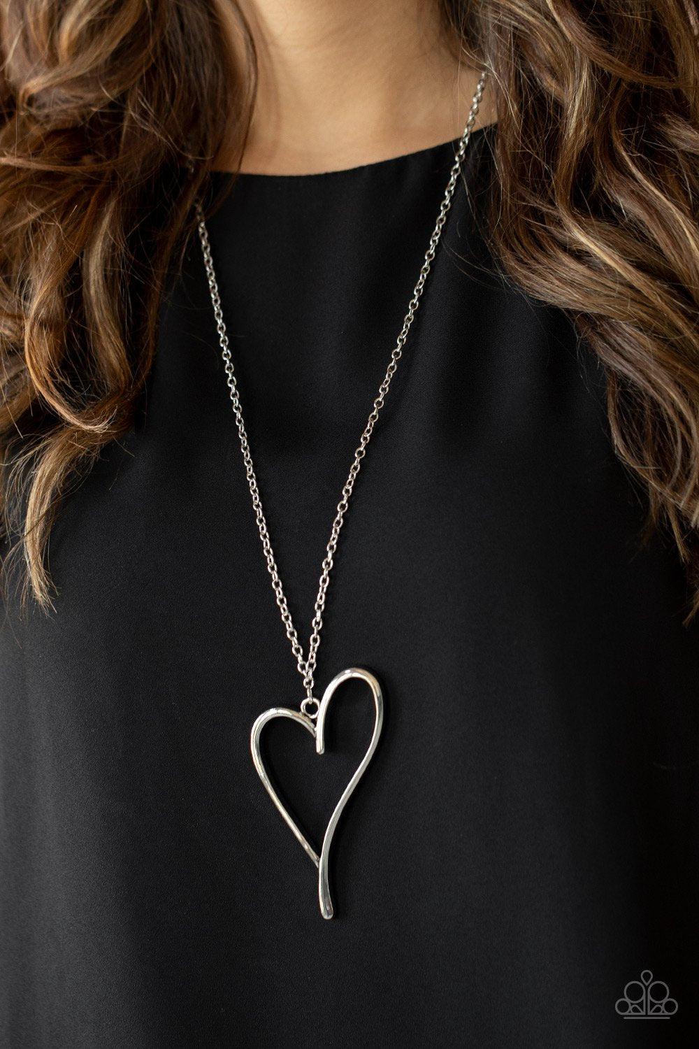 HEARTS So Good Silver Heart Necklace - Paparazzi Accessories- lightbox - CarasShop.com - Paparazzi Jewelry by Cara Jewels