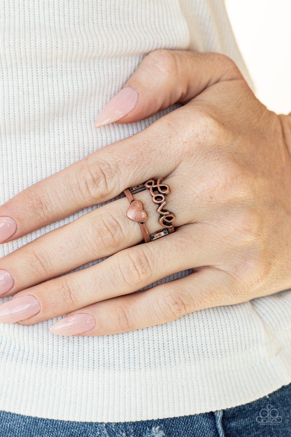 Heartstring Harmony Copper "Love" Ring - Paparazzi Accessories- lightbox - CarasShop.com - Paparazzi Jewelry by Cara Jewels