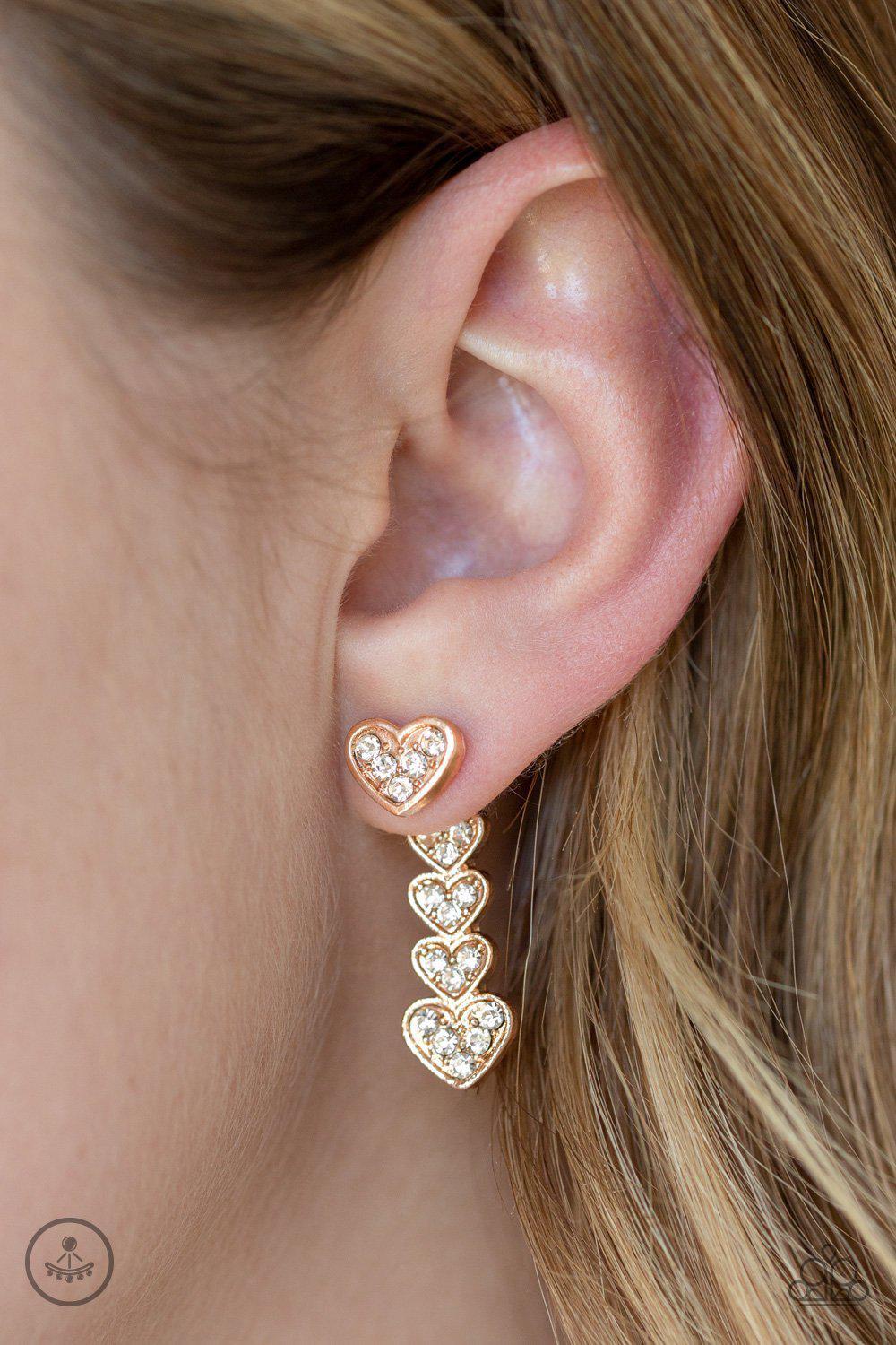 Heartthrob Twinkle Rose Gold Double-sided post Earrings - Paparazzi Accessories- lightbox - CarasShop.com - Paparazzi Jewelry by Cara Jewels