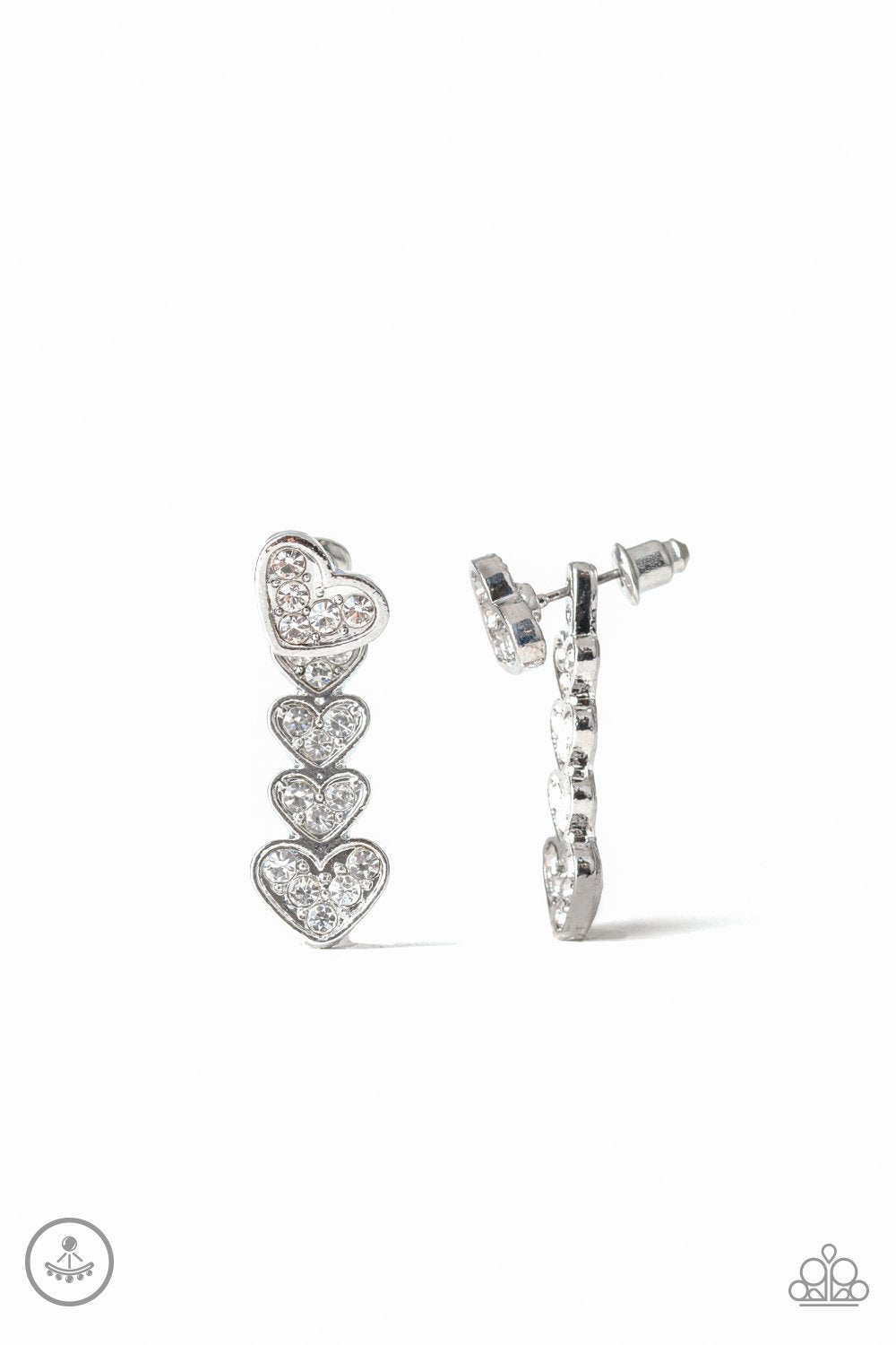 Heartthrob Twinkle White Double-sided post Earrings - Paparazzi Accessories- on model - CarasShop.com - Paparazzi Jewelry by Cara Jewels