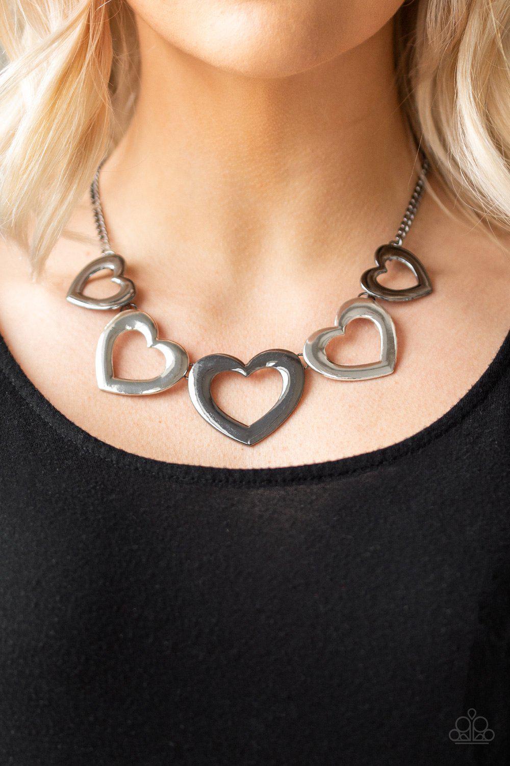 Hearty Hearts Multi - Gunmetal and Silver Heart Necklace - Paparazzi Accessories- lightbox - CarasShop.com - Paparazzi Jewelry by Cara Jewels