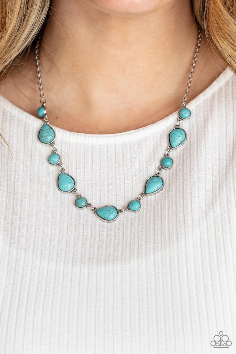 Heavenly Teardrops Turquoise Blue Stone Necklace - Paparazzi Accessories- on model - CarasShop.com - Paparazzi Jewelry by Cara Jewels