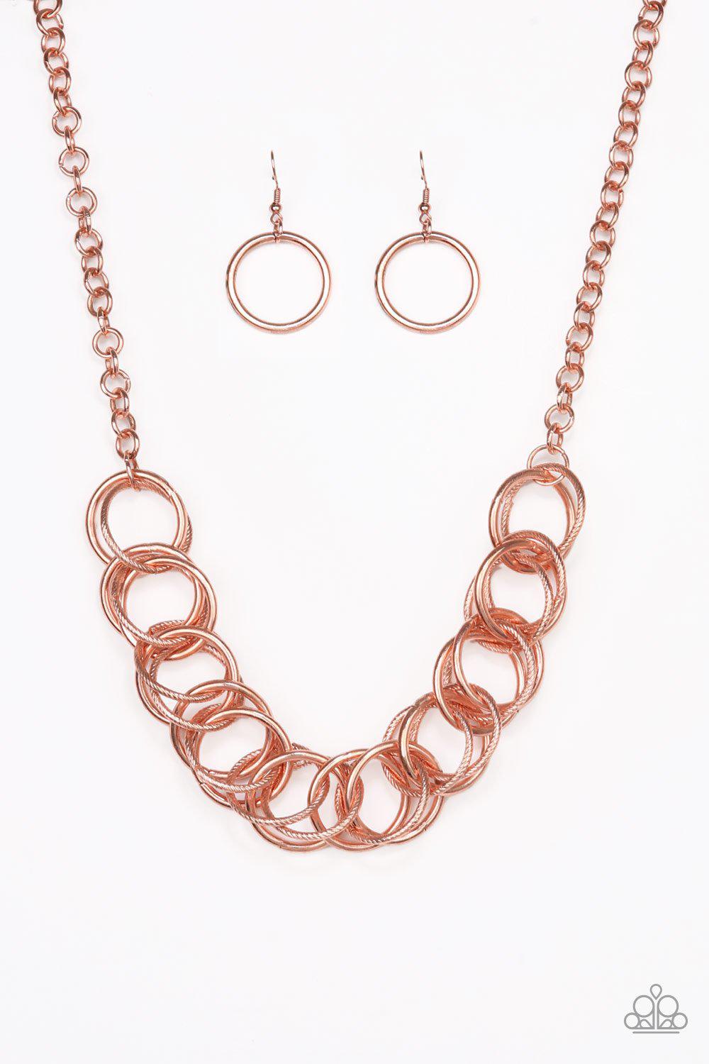 Heavy Metal Hero Copper Necklace - Paparazzi Accessories- on model - CarasShop.com - Paparazzi Jewelry by Cara Jewels