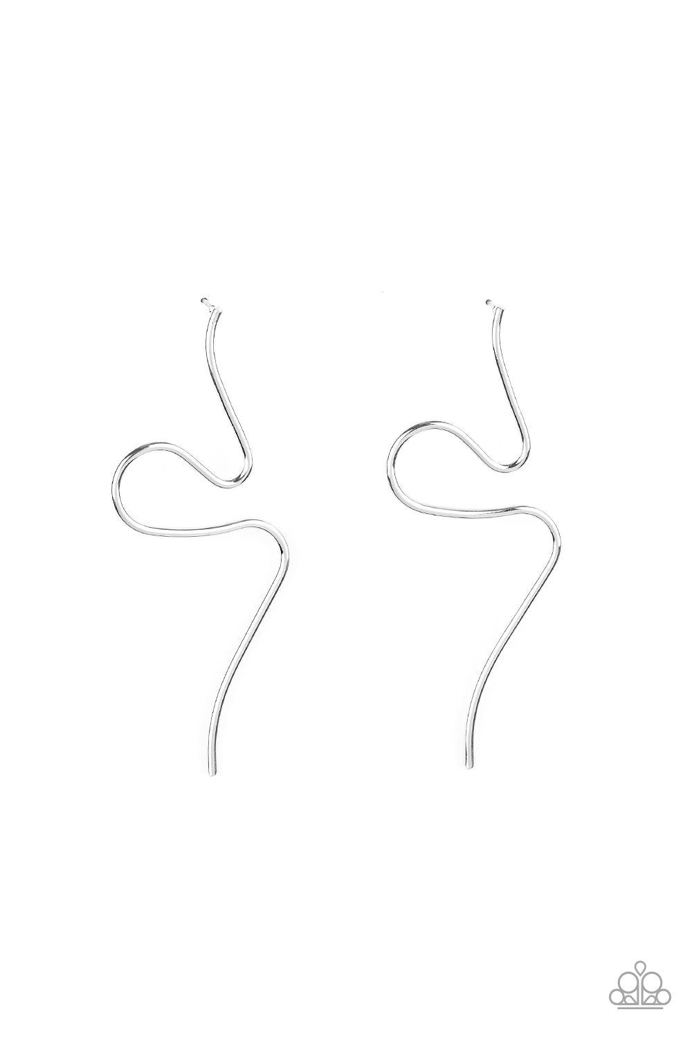 Heavy Metal Minimalist Curvy Silver Post Earrings - Paparazzi Accessories- on model - CarasShop.com - Paparazzi Jewelry by Cara Jewels