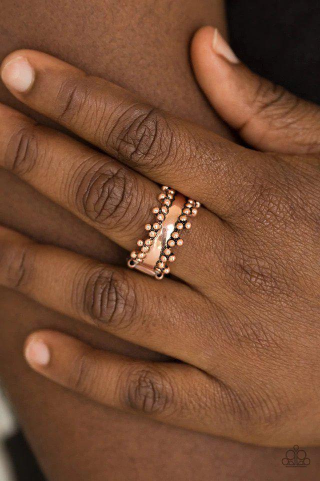Heavy Metal Muse Copper Ring - Paparazzi Accessories- on model - CarasShop.com - Paparazzi Jewelry by Cara Jewels