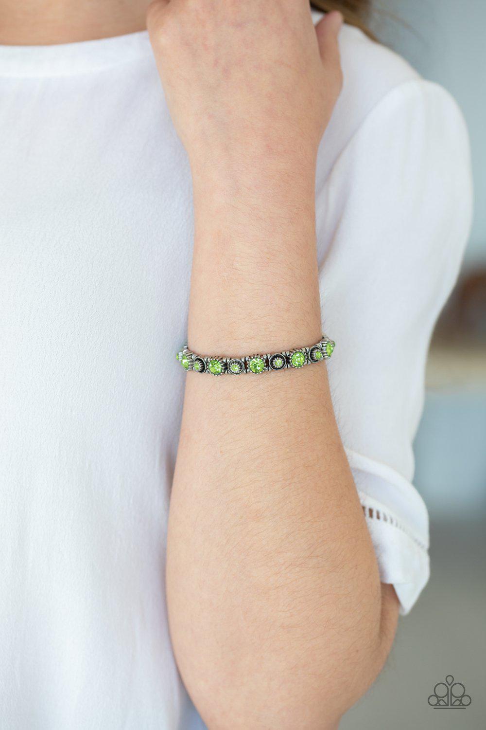 Heavy On The Sparkle Green Gem Bracelet - Paparazzi Accessories- lightbox - CarasShop.com - Paparazzi Jewelry by Cara Jewels