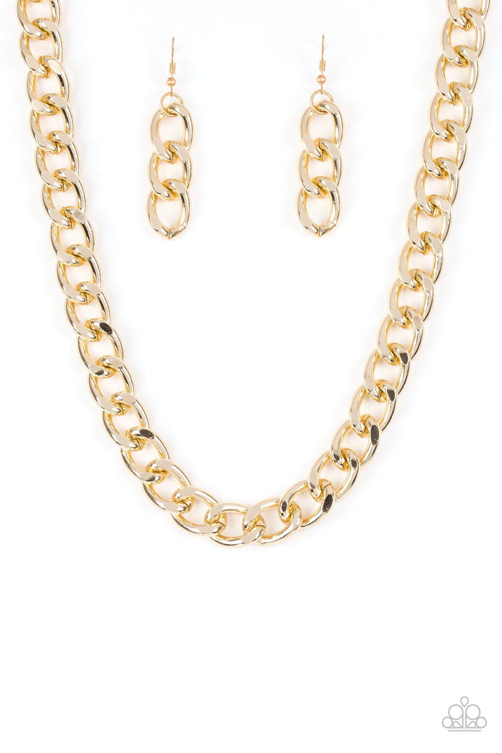 Heavyweight Champion Gold Chain Necklace - Paparazzi Accessories - free matching earrings -CarasShop.com - Paparazzi Jewelry by Cara Jewels