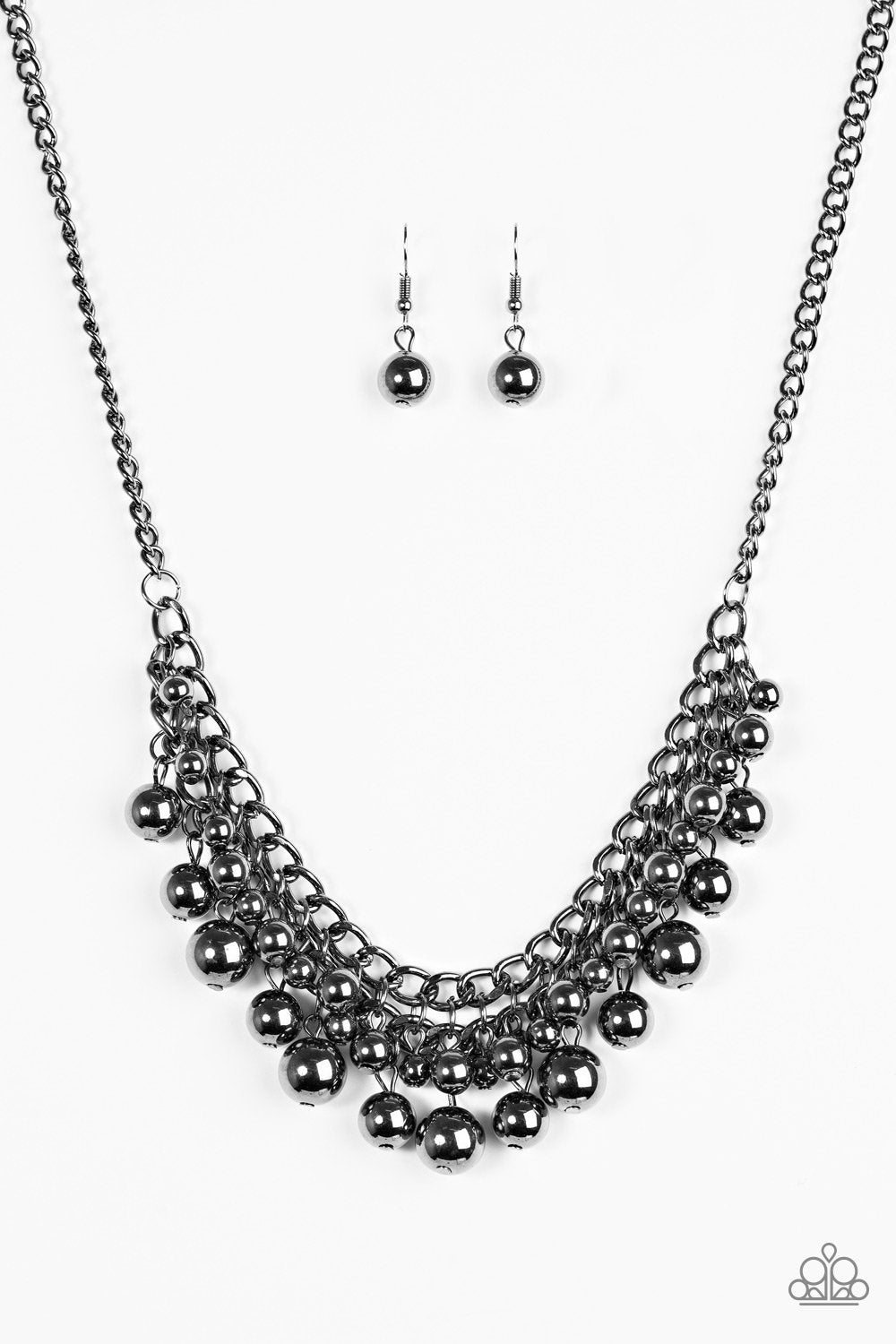 Heels and Hustle Gunmetal Black Necklace - Paparazzi Accessories - free matching earrings -CarasShop.com - Paparazzi Jewelry by Cara Jewels