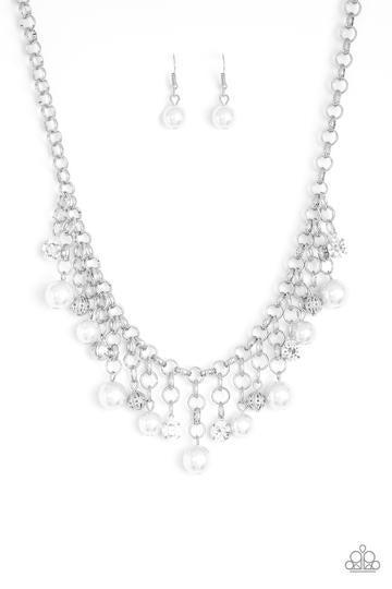 Heir-Headed Silver and White Rhinestone and Pearl Necklace - Paparazzi Accessories- lightbox - CarasShop.com - Paparazzi Jewelry by Cara Jewels