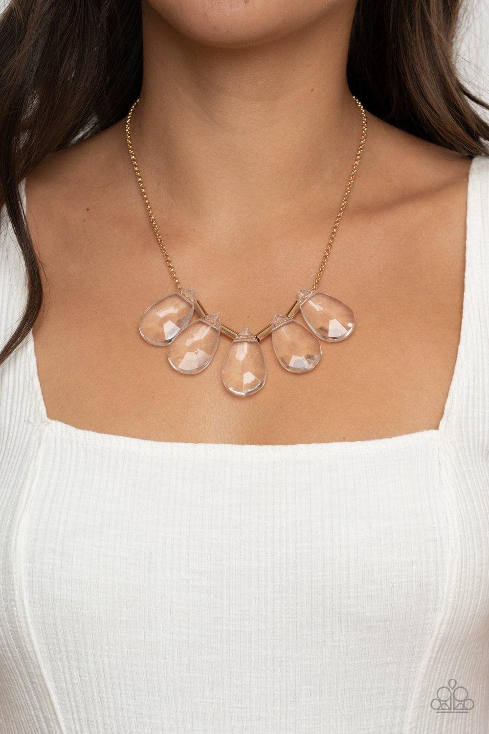 HEIR It Out Gold and White Necklace - Paparazzi Accessories- on model - CarasShop.com - Paparazzi Jewelry by Cara Jewels