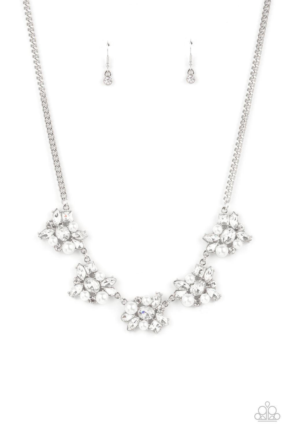 HEIRESS of Them All White Pearl and Rhinestone Necklace - Paparazzi Accessories- lightbox - CarasShop.com - Paparazzi Jewelry by Cara Jewels