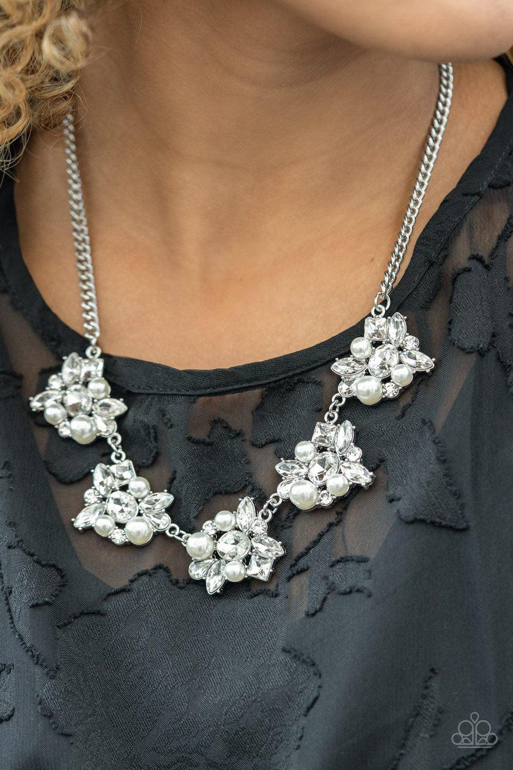 HEIRESS of Them All White Pearl and Rhinestone Necklace - Paparazzi Accessories- lightbox - CarasShop.com - Paparazzi Jewelry by Cara Jewels