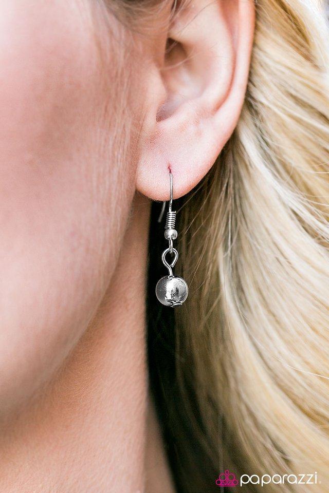 Hell on HEELS White Rhinestone and Silver Necklace - Paparazzi Accessories - free matching earrings -CarasShop.com - Paparazzi Jewelry by Cara Jewels