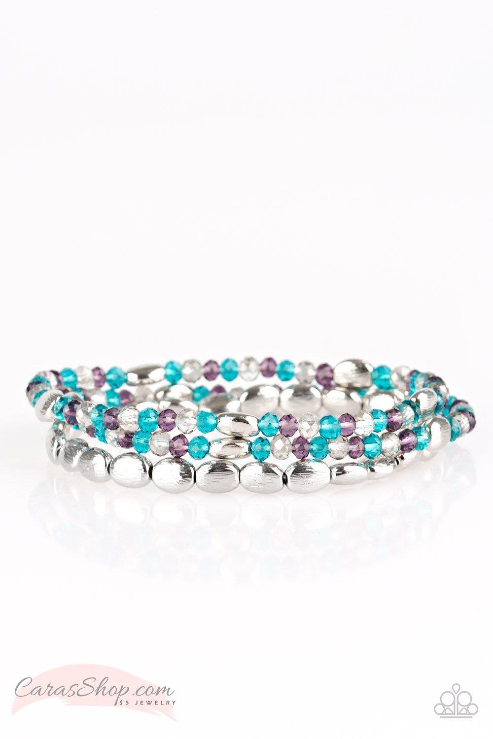 Hello Beautiful Multi Blue, White and Purple Stretch Bracelet Set - Paparazzi Accessories- lightbox - CarasShop.com - Paparazzi Jewelry by Cara Jewels
