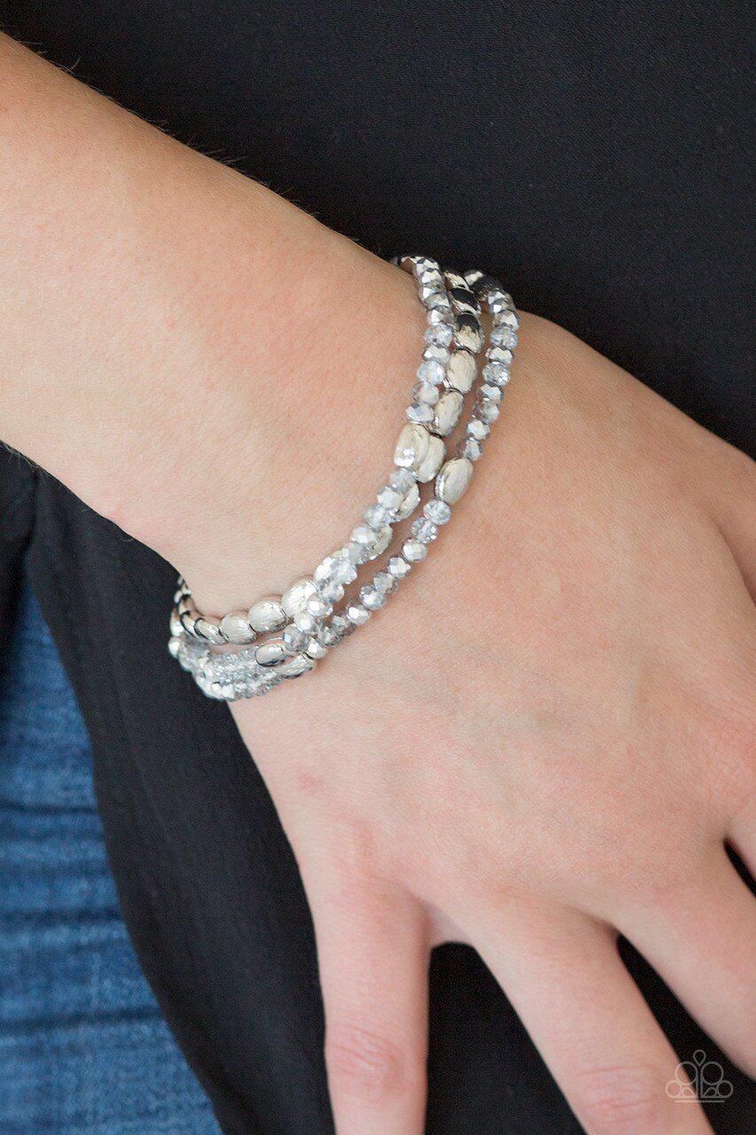 Hello Beautiful Silver Stretch Bracelet Set - Paparazzi Accessories- lightbox - CarasShop.com - Paparazzi Jewelry by Cara Jewels