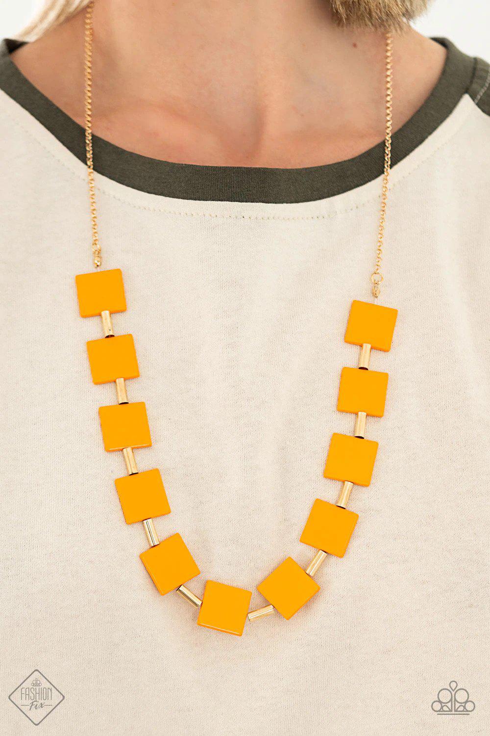 Hello, Material Girl Orange Necklace - Paparazzi Accessories- on model - CarasShop.com - Paparazzi Jewelry by Cara Jewels