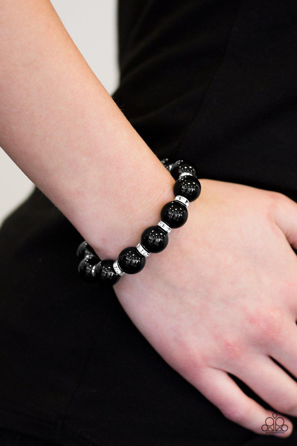 Here Comes The Bridesmaid Black Stretch Bracelet - Paparazzi Accessories- lightbox - CarasShop.com - Paparazzi Jewelry by Cara Jewels