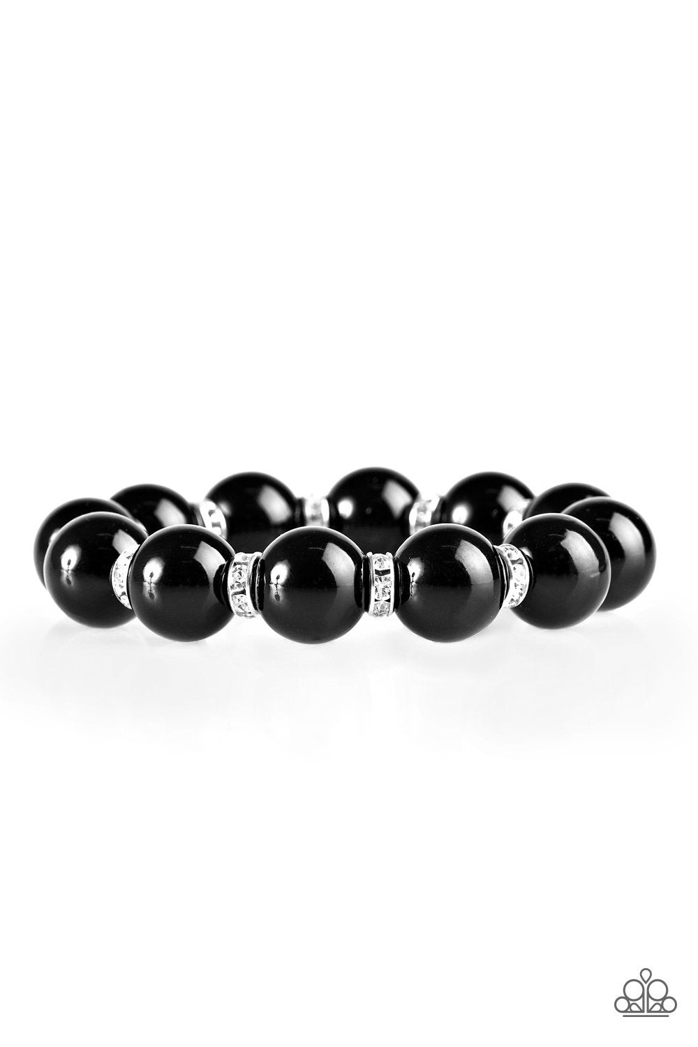 Here Comes The Bridesmaid Black Stretch Bracelet - Paparazzi Accessories- on model - CarasShop.com - Paparazzi Jewelry by Cara Jewels