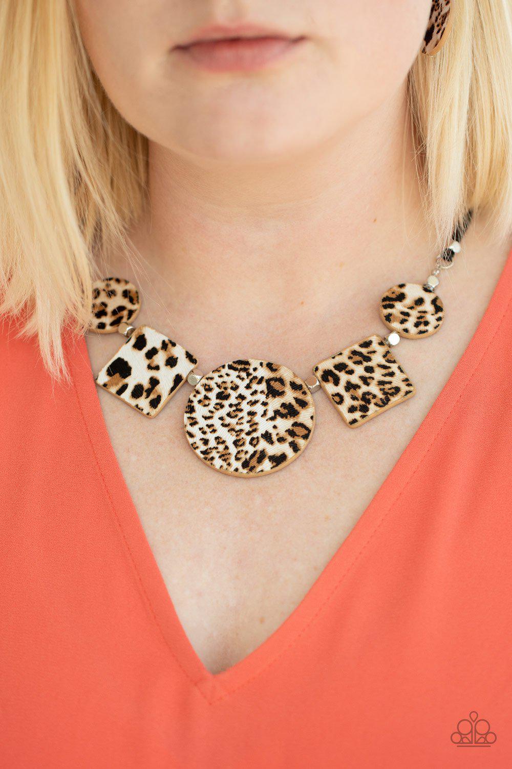 Here Kitty Kitty Brown Cheetah Print Leather Necklace - Paparazzi Accessories- lightbox - CarasShop.com - Paparazzi Jewelry by Cara Jewels